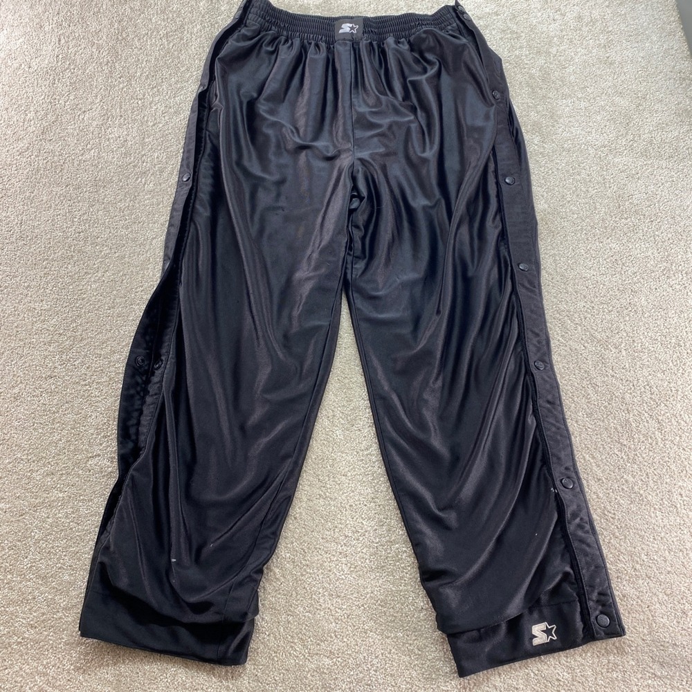 VTG Starter Breakaway Snap Track Pants Mens Large Black Side Warm Up Basketball